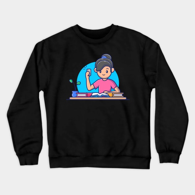 Cute girl reading book cartoon Crewneck Sweatshirt by Catalyst Labs